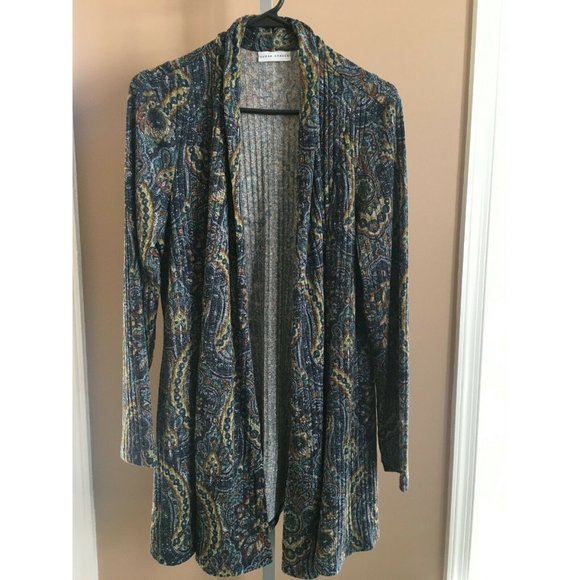 Susan Graver Printed Ribbed Sweater Knit Cardigan Open Front Fall Winter Medium - Picture 5 of 6